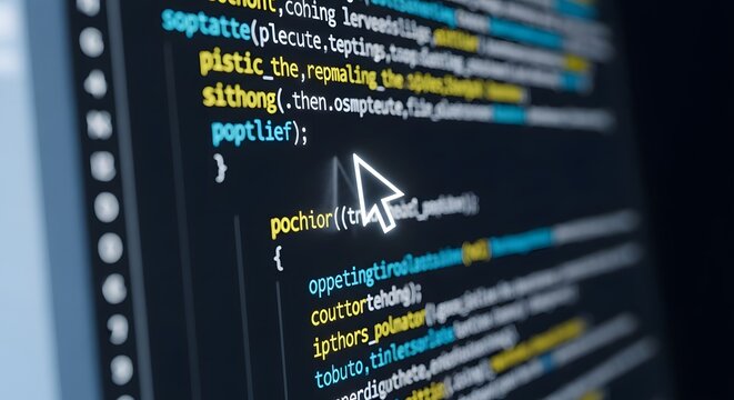 Computer screen displaying colored programming code with cursor