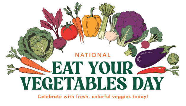 Decorative illustration celebrating national eat your vegetables day with fresh produce