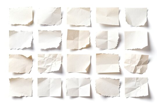 Array of Torn Paper Notes on White Background