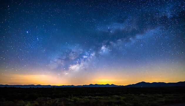 Vast milky way galaxy stretching across a starry night sky over a dark silhouette landscape, deep space wonder
