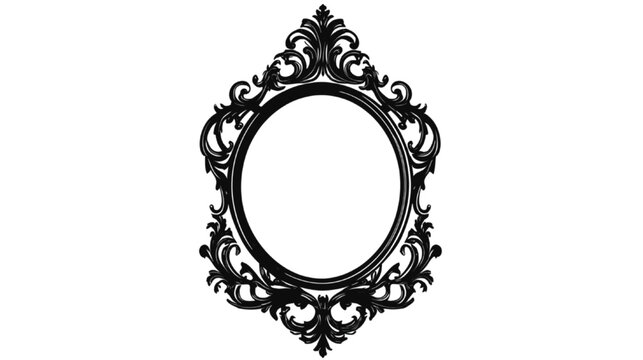 Mirror silhouette showcased in a sophisticated rococo frame design offers a striking visual element for luxury branding or artistic layouts that demand a clean high contrast monochromatic appearance.