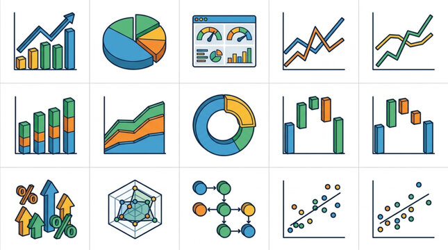 Collection of business charts and graphs for data analysis.