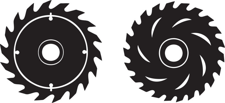 saw blade wheel icon collection, black circular saw vector set, cutting tool symbol design