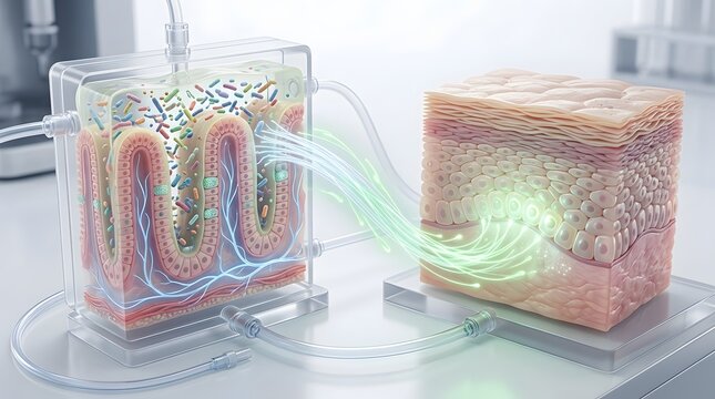 Gutskin axis organonachip system showing connection between gut microbiome and skin health in laboratory