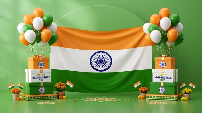 India independence day celebration with tricolor decorations and balloons