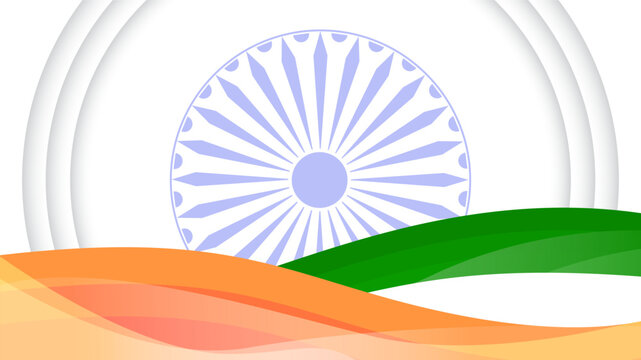 Indian nation tricolor and ashok chakra white background.beautiful and minimal colorful backdrop with effects.Backdrop for Indian national holidays and festivals with copy space.Ready to use eps10