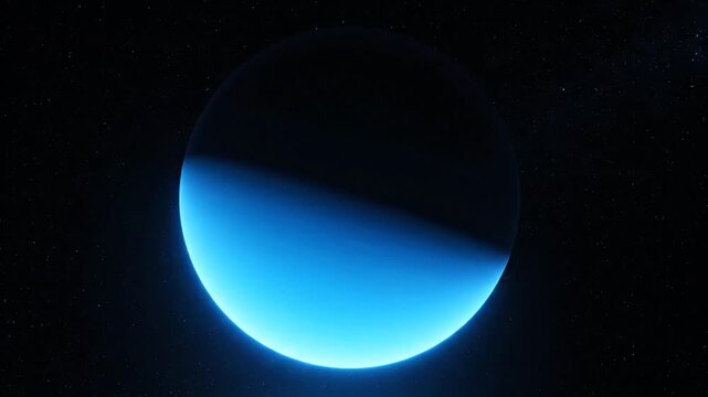 Abstract blue celestial body or planet with glow in dark space with stars and nebulae, science, cosmology, exploration