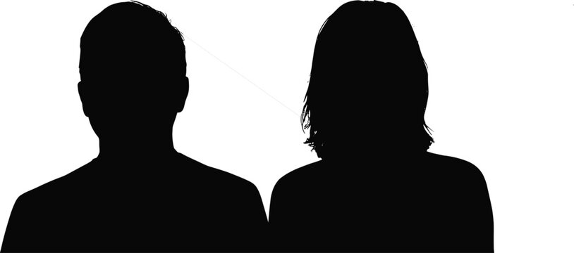 Silhouette profile of a man and woman with a thin line connecting them Keywords: silhouette, man, woman, profile, connection