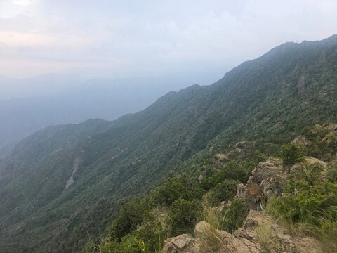 Beautiful daytime view of Majestic Al Soudah Mountains and Scenic Valleys in the Asir Region of Saudi Arabia.