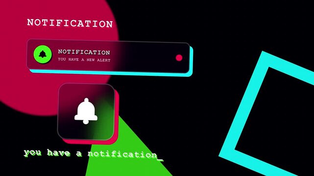 Digital notification bell pop up with glitch animation effect