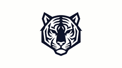 A stylized illustration of a tiger's face in dark blue lines on white