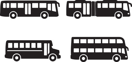 Transport bus collection icon set in solid silhouette style. Public transit vector illustration. © MdMoziber