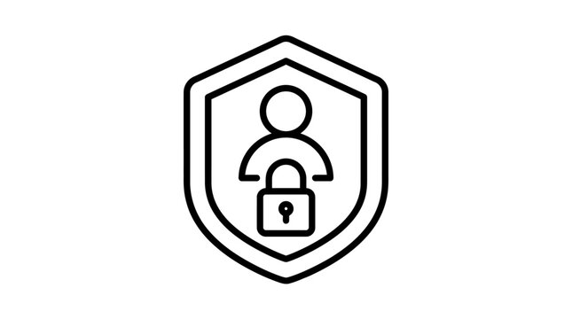 Outline icon depicting user privacy and data security within a protective shield, symbolizing digital protection and personal information safeguarding.