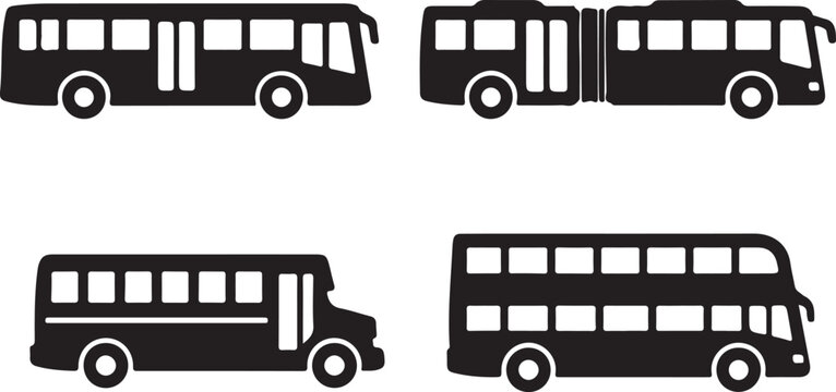 Transport bus collection icon set in solid silhouette style. Public transit vector illustration.