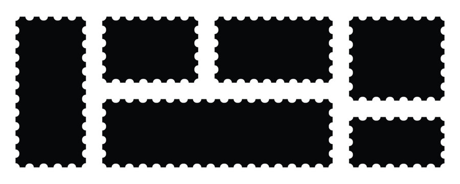 Postage stamps . Set of blank rectangle and square Postage stamp frames. Mockup postage stamps.