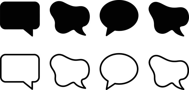 speech bubbles icon collection with solid black and outlined message shapes