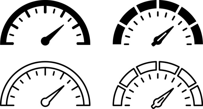 speedometer icon collection with gauges, needles, and speedometer dial segments in vector