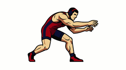 Naklejka premium Athlete prepares to tackle opponent in intense wrestling match scenario