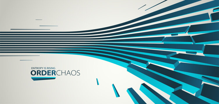 Entropy concept vector abstract background with debris flying in chaos, destruction theme wallpaper, exploded pieces disorder 3D design
