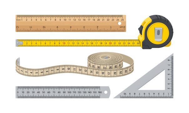 Collection of Tape measure and ruler tools set.