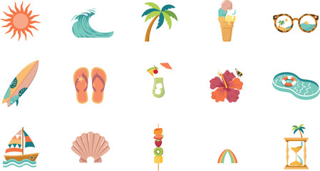 Obraz premium Colorful summer vacation icons set
