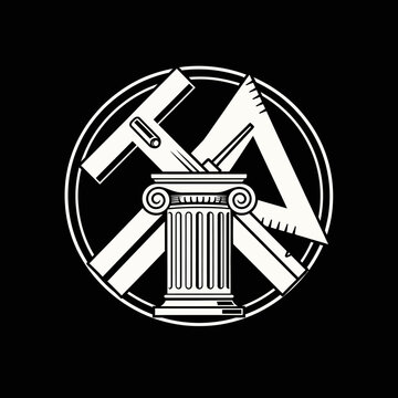 Architecture Construction Design Tools with Classical Column Emblem
