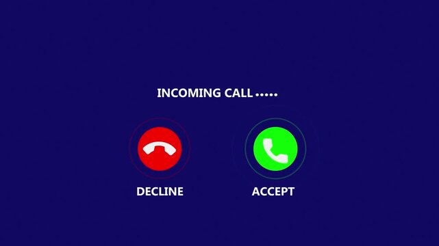 Incoming call ring icon background blue screen animation of phone call icon, incoming call ring icon black background animation with accept and decline option for smartphone UI and digita