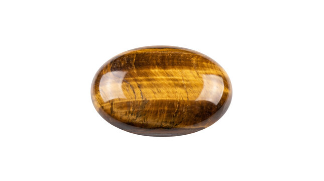 Polished tiger eye gemstone oval cabochon isolated on a clean white background