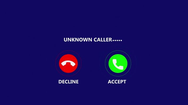 Unknown Caller Incoming Call Screen Animation with Decline and Accept Buttons, Mobile Phone Interface on White Background