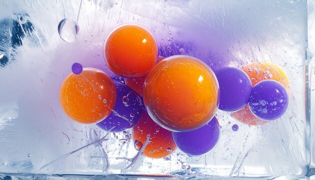 Frozen Soap Bubbles in Ice Block on Soap Background
