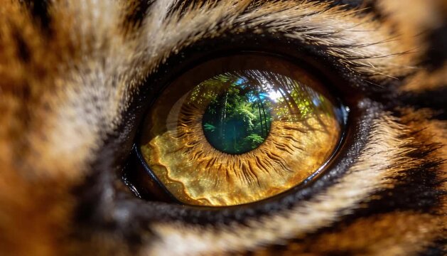 Amber Tiger Eye Close-up An extreme macro shot of a wild tiger's eye