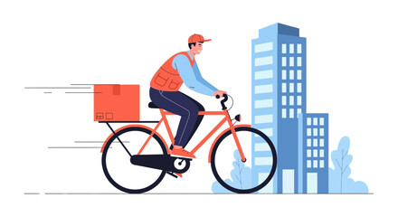 Fototapeta premium Fast Bicycle Delivery in City - Courier Delivering Package with Motion Blur