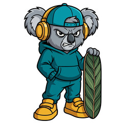 Naklejka premium Cartoon koala in teal outfit.