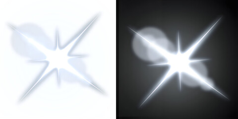 Obraz premium Bright shining four point star glitter sparkle burst illumination design element png image.