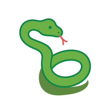Minimalist green snake illustration with red tongue.