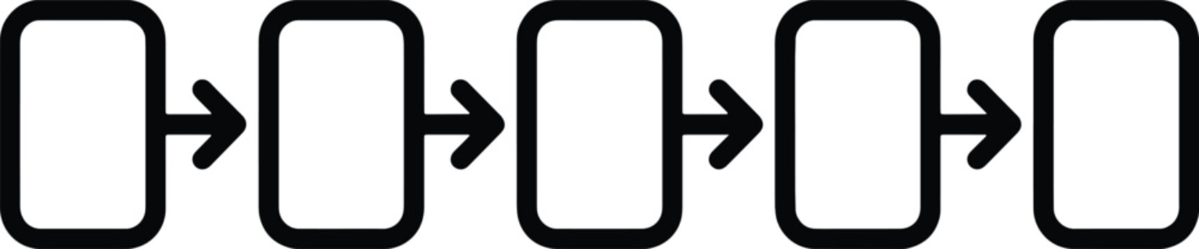 Sequence of rounded rectangles with arrows showing linear progression.