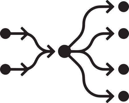 Branching arrows showing data flow from one point to multiple.
