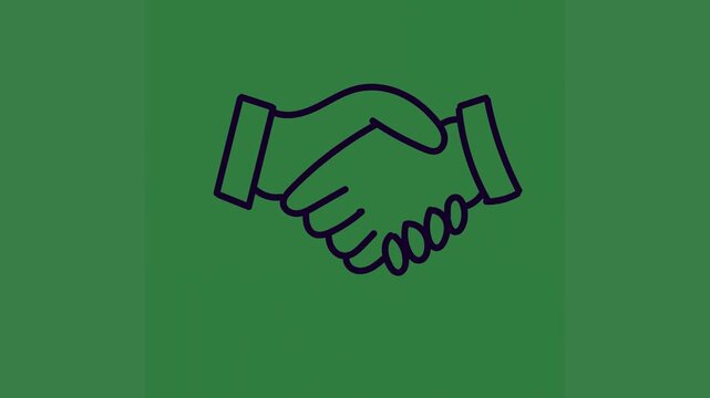 Two hands shaking over a green background and green screen animated chromakey background elements emotion movement frame depth cartoonish style design backgrounds illustration gesture
