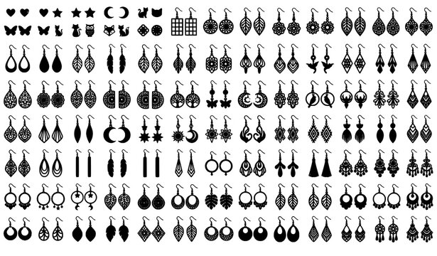 Fashion earring laser cut template vector silhouette mega bundle set featuring boho dangle drop jewelry and geometric pendant designs