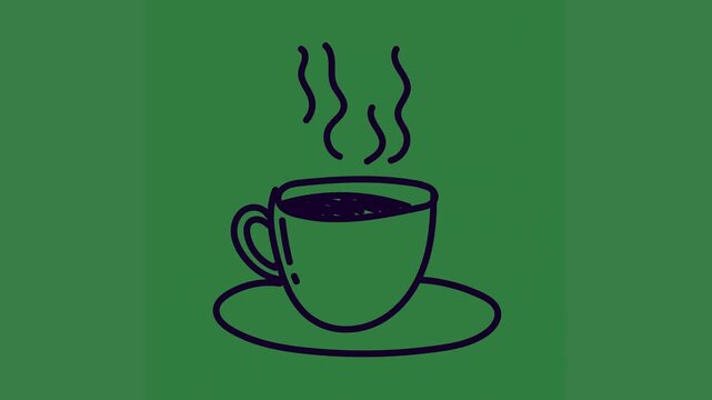 A cup of coffee on green background and green screen animated chromakey background motion style cartoonish emotion layers scene colorful movement elements design depth figure frame