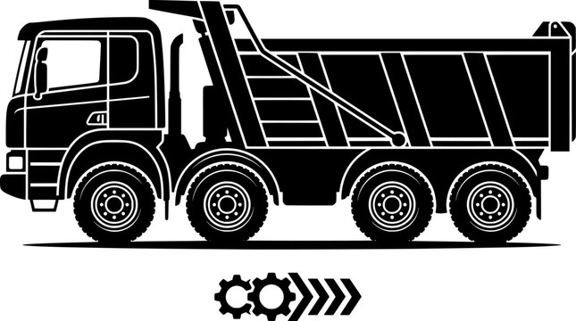 Heavy Tipper Dump Truck Silhouette - Construction Cargo Vehicle Multi Axle Dumper and Civil Engineering Logistics Vector Logo Design Template