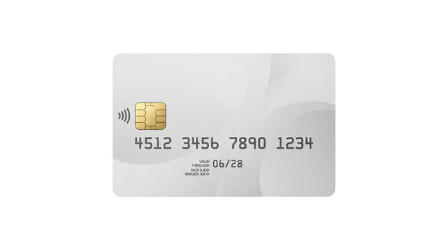 Blank white credit card with emv chip and contactless symbol on isolated background