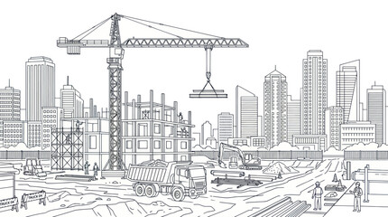 Urban Construction Site Outline Vector Illustration © Parade