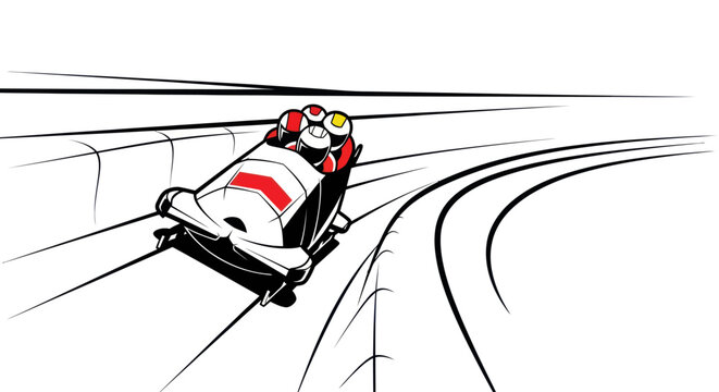Bobsleigh Team Racing Vector Illustration