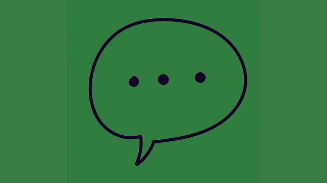 A green background with smiley face drawn on it and speech bubble in the middle black white drawing of green screen animated chromakey background illustration depth movement expression