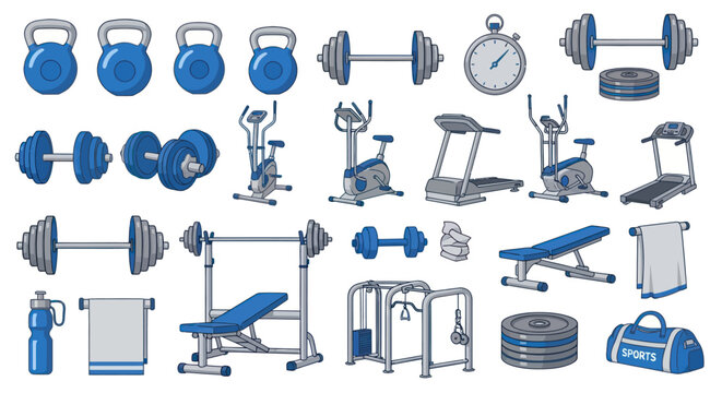 Gym Equipment and Fitness Icon Set