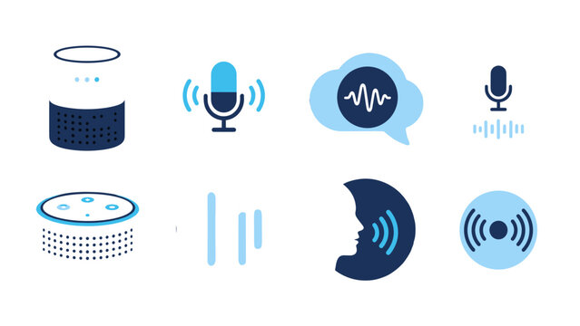 Set of voice assistant and speech recognition vector icons