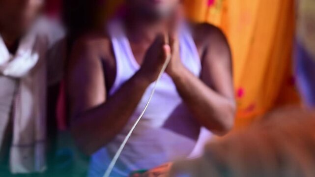 Bride and Groom Hands During Traditional Hindu Wedding Ceremony Performing Sacred Marriage Rituals in India. Ideal for wedding, relationship, religion, family, celebration, and Indian cultural themes.