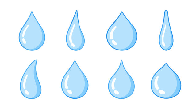 Set of blue water drop icons in different shapes