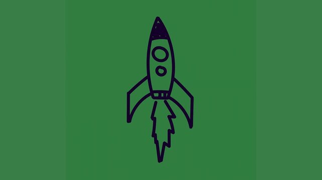 A drawing of rocket on green background and black white green screen animated chromakey background gesture frame elements cartoonish motion style colorful expression depth illustration